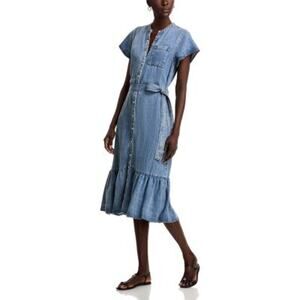 Rails Kahlo Denim Maxi Dress Mid Blue Ruffle Hem Size Small NWT